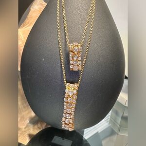 A SET OF TWO Elegant Gold Rhinestone Pendant Necklace